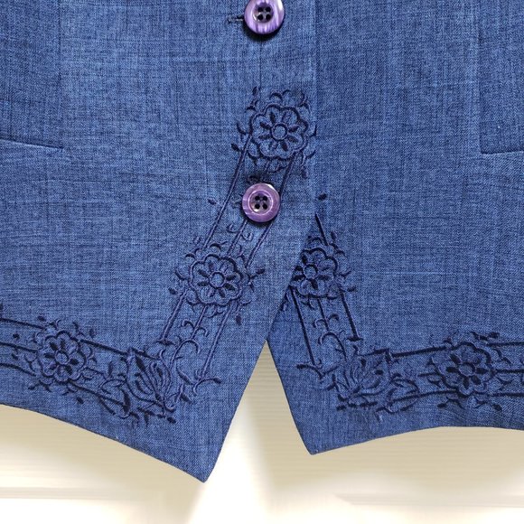 Sag Harbor Blazer Womens 12P Blue Embroidered Short Sleeve Button - Picture 2 of 5